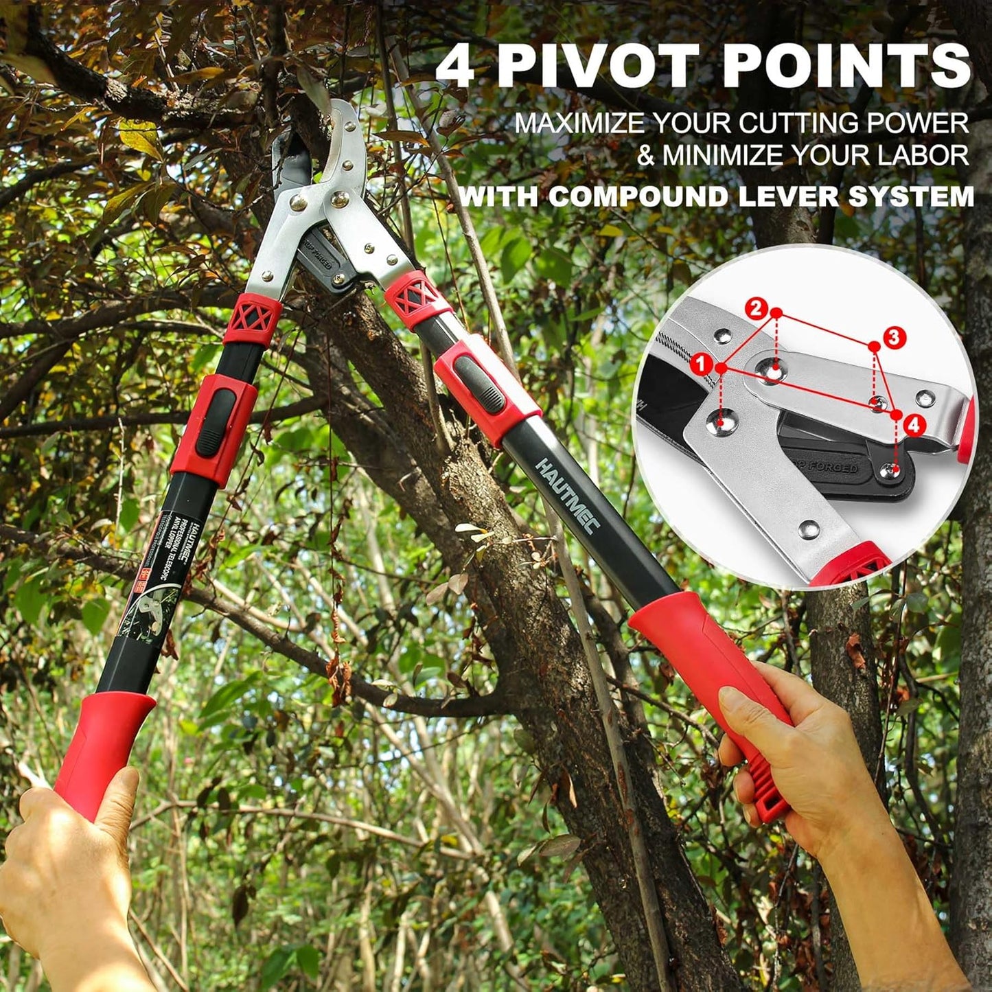 HAUTMEC Anvil Loppers for Tree Trimming Heavy Duty, Extendable 27-37'' Garden Bypass Loppers with Compound Action System, 2" Cutting Capacity, Labor-Saving Tree Trimmer for Yard, Lawn Branch Cutter