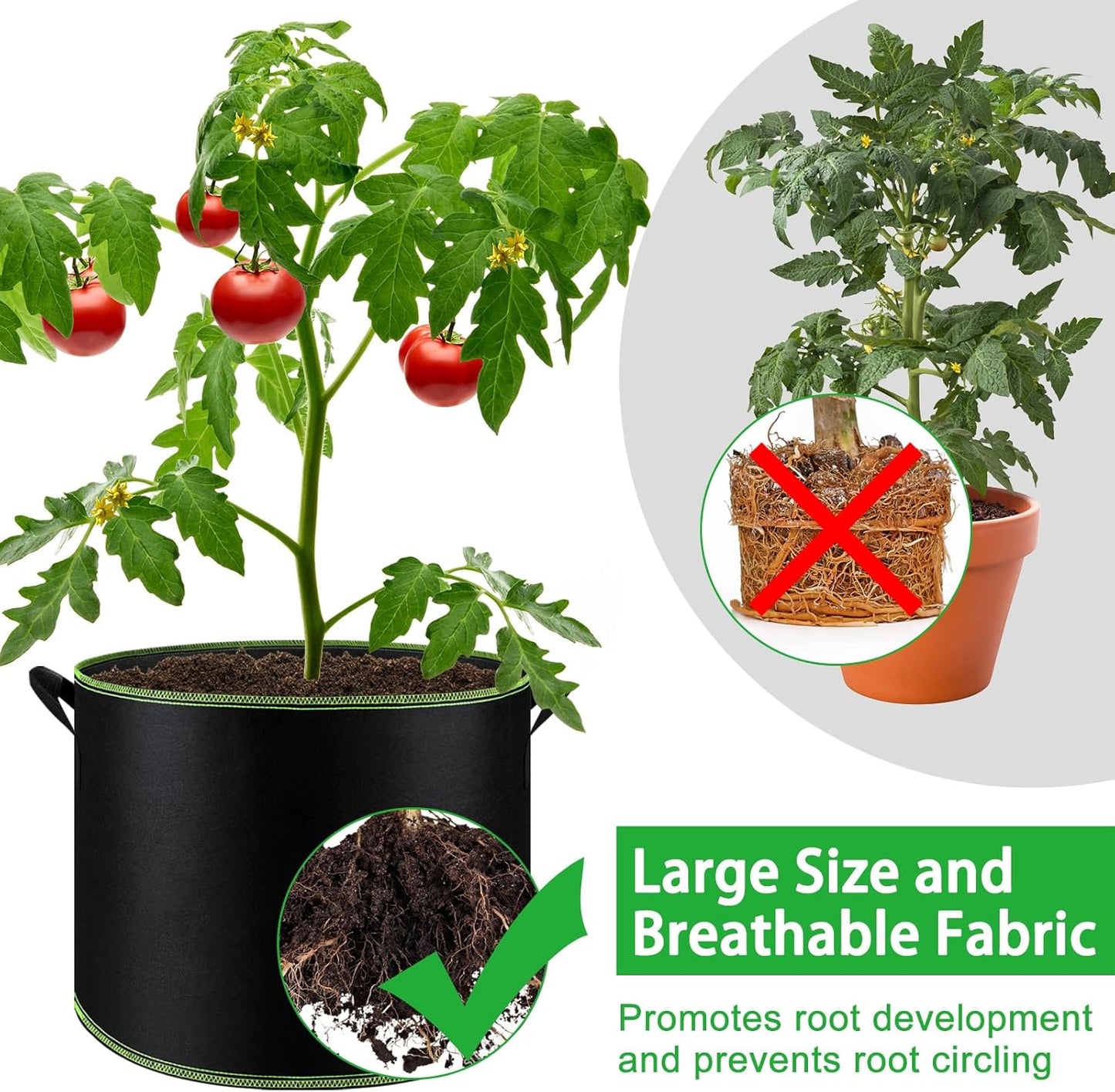 NACHLYNN 5-Pack 15 Gallon Grow Bags Thickened Nonwoven Fabric Pots Heavy Duty Aeration Fabric Pots with Handles Plant for Gardening Fruits Flowers Plant