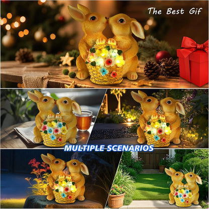 Garden Statues Rabbit Solar Lights, Bunny Decor with LED Lights Home Decorations Outdoor Garden Rabbit Statue for Patio, Balcony, Yard, Lawn Ornament - Unique Housewarming Birthday Gifts for Women