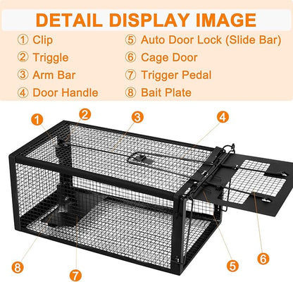 2 Pack Humane Rat Traps - Live Mouse Rat Cage Traps Catch and Release for Indoor Outdoor, Small Animals Traps, Easy to use(12.6''*5.5''*4.7'') Black