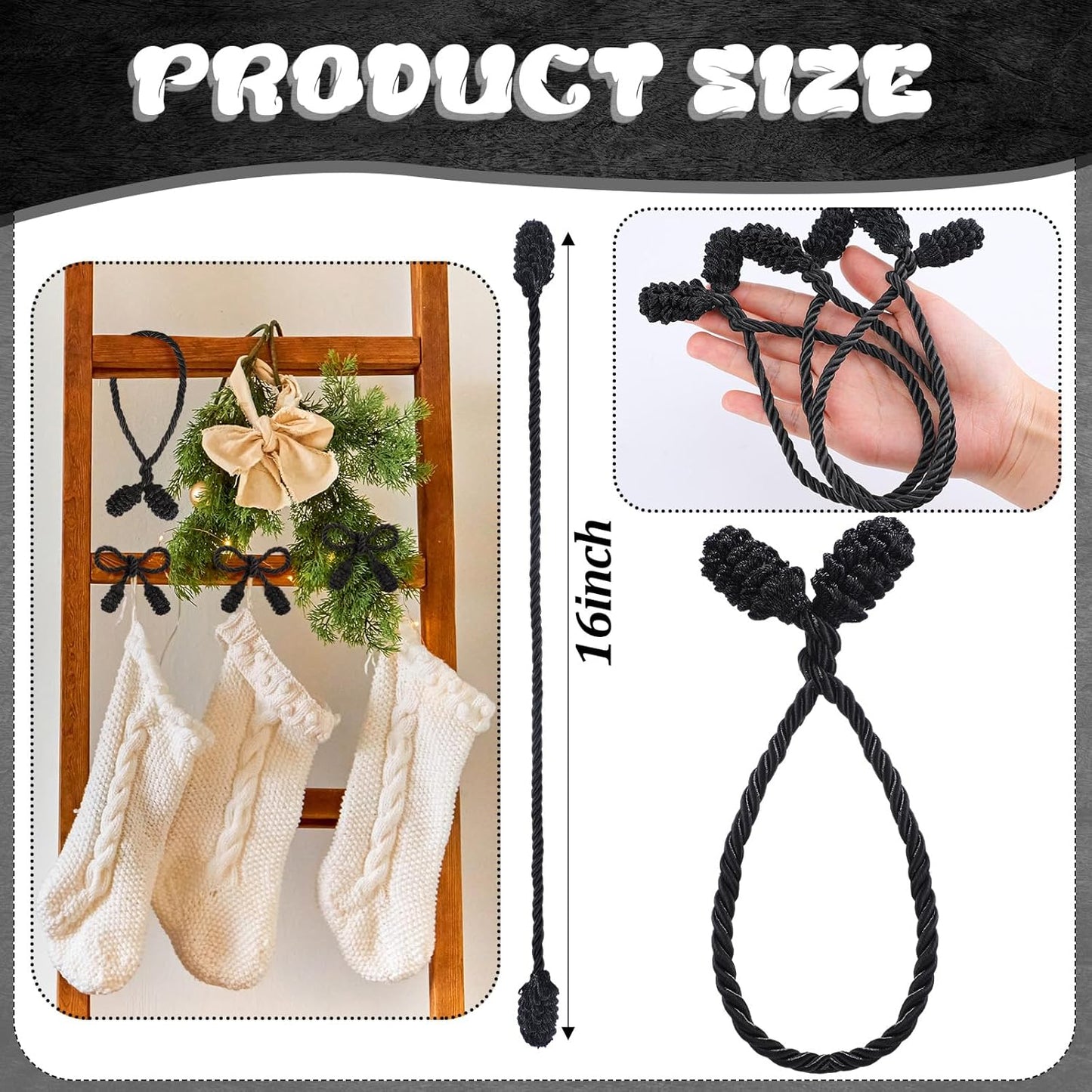 Shappy 24 Pieces Christmas Garland Banister Ties Christmas Decorative Reusable and Flexible Twist Ties for Garland, Banister Home Decoration (Black)