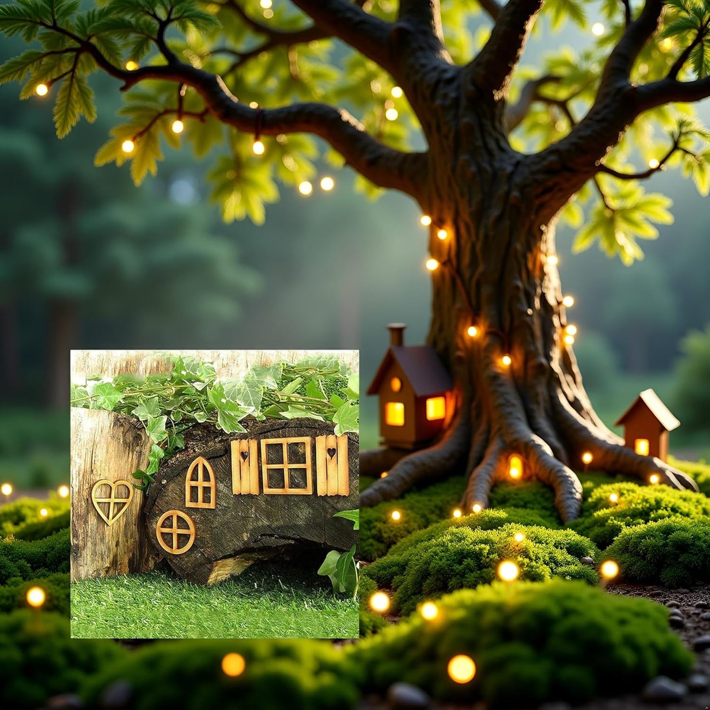 6Pcs Wooden Fairy Garden Door, Blank Door House and Windows Ornaments Tree Statues for Trunk Yard Decoration Sculptures Miniature Buildings Structures