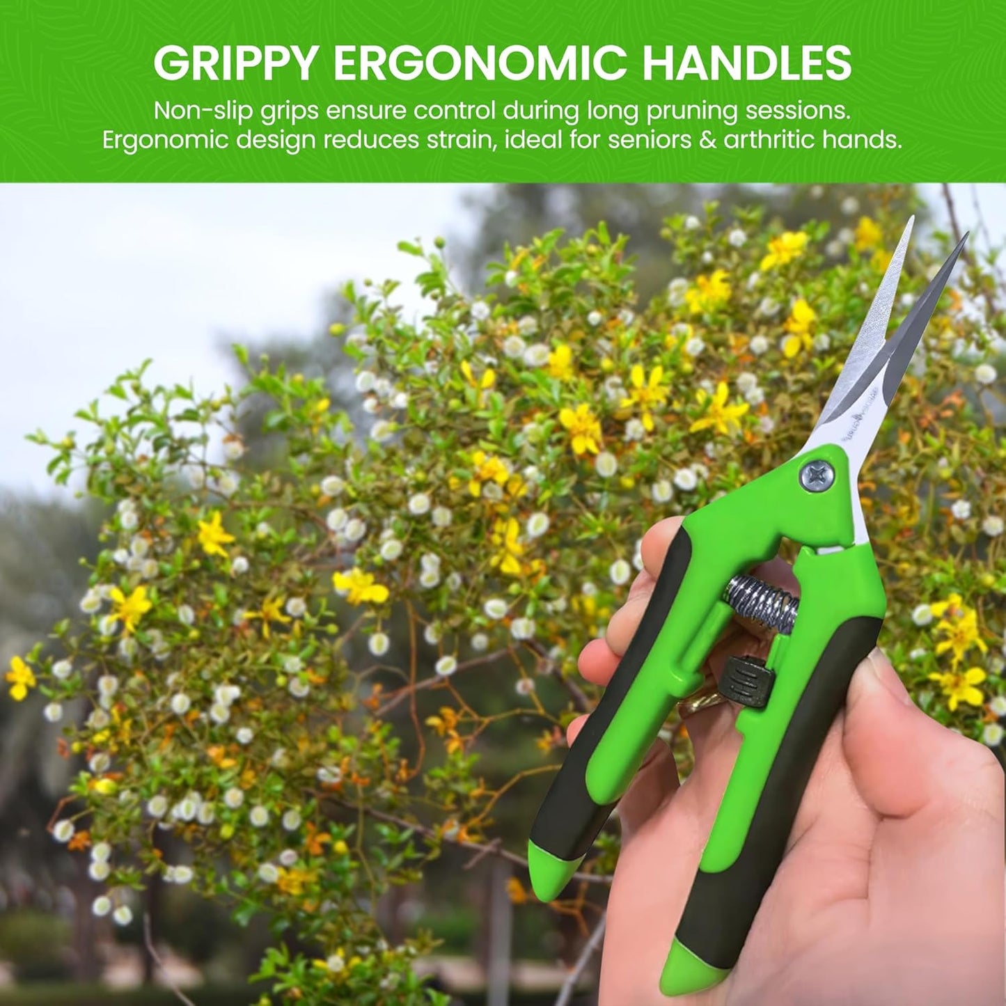 Garden Guru Razor Sharp Snip - Professional Garden Pruning Shears Trimmers Scissors – Micro-Tip Precision Stainless Steel Blades - Easy on Arthritic Hands - Soft Ergonomic Rubber Handles (4 Pack)