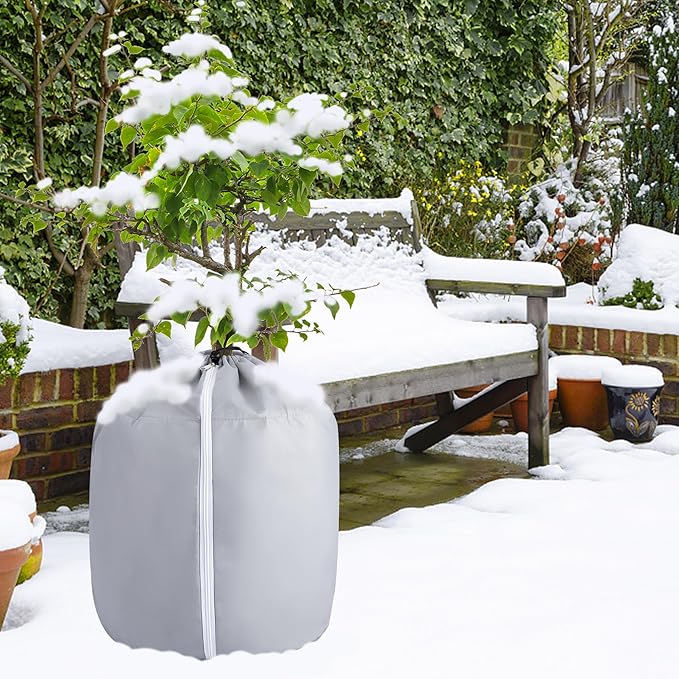 Tlswshsy 2PCS Plant Winter Protection Pot - 19.7" x 17.7" Flower Pot Protection Bag - Anti-Frost Winter Pot Plant Cover with Drawstring and Zipper for Winter Outdoor Fruit Trees Potted Plants Shrub