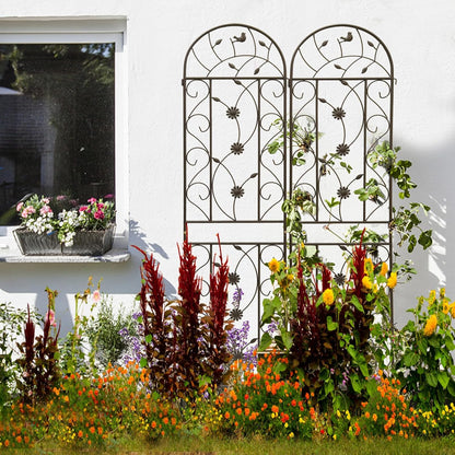 2 Pack Metal Garden Trellis 86.7" Tall Outdoor Climbing Plant Support for Roses, Flowers, Rustproof Durable Black Galvanized Tube, Lawn Garden Fence Decor Screen (2, Brown-86.7" H)