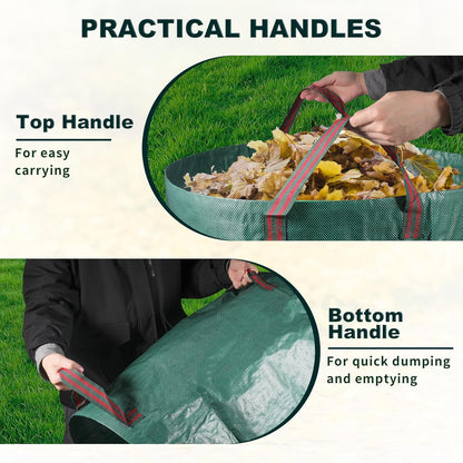Reusable Yard Waste Bags, 72 Gallons Lawn and Leaf Bags Heavy Duty Garden Waste Bags with Reinforced Handles, 3 Pcs Foldable Leaf Collector Bag for Loading Garden Leaves, Trash - Green