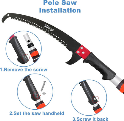 5-13FT Tree Trimmer Pole Saw, Tree Pruner Extendable, Long Handle Pruning Shears, Branch Cutter, Clippers, Hand Pruning Saws with Double Hook Saw Blade