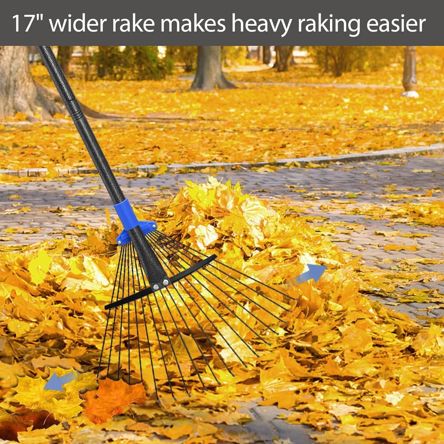 Metal Rake for Leaves Heavy Duty, Adjustable Garden Leaf Rake with Expandable Head 8-17", Shrub Pine Needle Kids Hand Yard Rake Garden Tool 30-70"