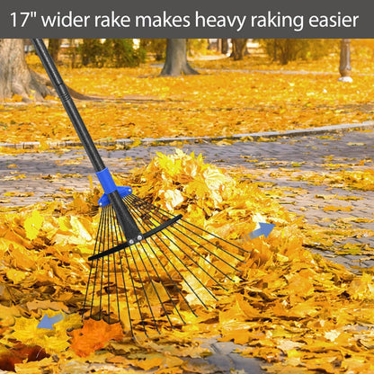 Metal Rake for Leaves Heavy Duty, Adjustable Garden Leaf Rake with Expandable Head 8-17", Shrub Pine Needle Kids Hand Yard Rake Garden Tool 30-70"