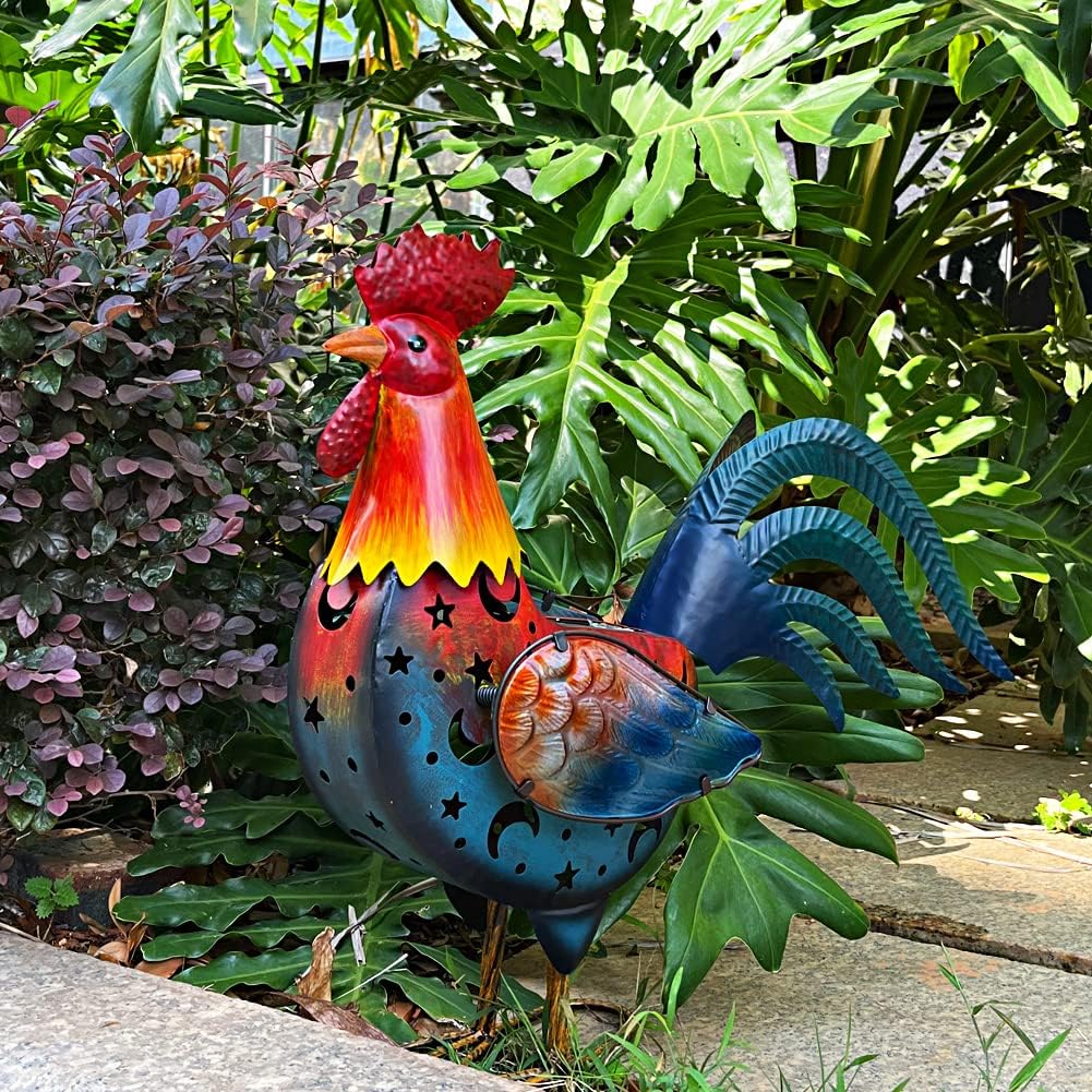 LIFFY Metal Rooster Yard Decor,18 Inch Solar Chicken Yard Decorations Outdoor,Garden Rooster Decor for Outside,Lawn Statues Decorative Ornaments for Home Patio Backyard Landscape