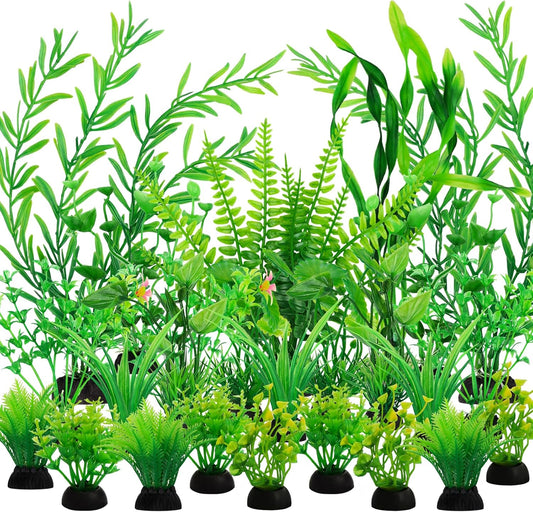 Aquarium Decorations - 25pcs Green Plants for Fish Tank, Plastic Decor Accessories