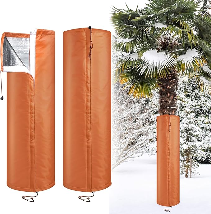 2Pack Palm Tree Root Protectors Winter Protection for Trees Root Self Adhesive Plant Trunk Insulation Cover with Drawstring for Garden Outdoor Cold Weather Plants Trunk Protection, Dia 7.9 "
