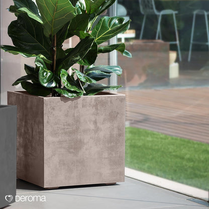 Deroma Millennium 10” Cube Planter | Light & Durable Plastic | Indoor or Outdoor Square Pot for Patio/Porch | Includes Water Reserve & Drain Plug | Trendy Planter for Plants, Flowers, Garden | Sand