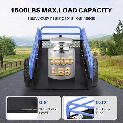 Heavy Duty Steel ATV Dump Trailer, 1500-Pound Load Capacity, Tow Behind Dump Cart Garden Trailer, with Removable Sides and 2 Tires, for Mowers, Tractors, ATV, UTV