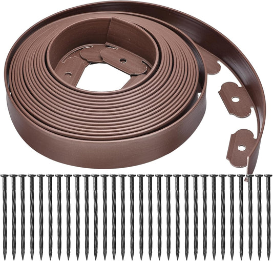 uxcell Landscape Edging, 1Pcs 33FT x 2" - No Dig Garden Edging Kit with 30 Stakes, Landscape Edging Border for Garden Lawn Flower Bed Yard Grass (Coffee)