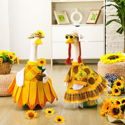Abbylike 2 Set Fall Sunflower Porch Goose Outfit Sunflower Lawn Goose Costume 23'' Cement for Autumn Thanksgiving Yard Decor