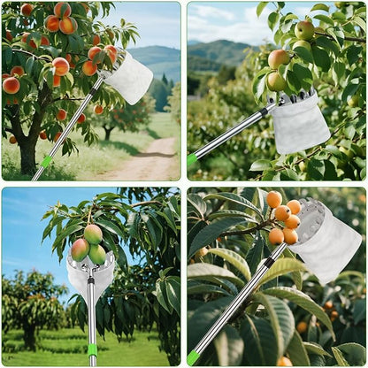 6.6 FT Fruit Picker Tool with Stainless Steel Pole & Soft Cloth Basket – Lightweight Tree Fruit Harvester for Apple, Mango, Orange, Pear, Lemon, Plum & More – Rust-Resistant, Easy Assembly