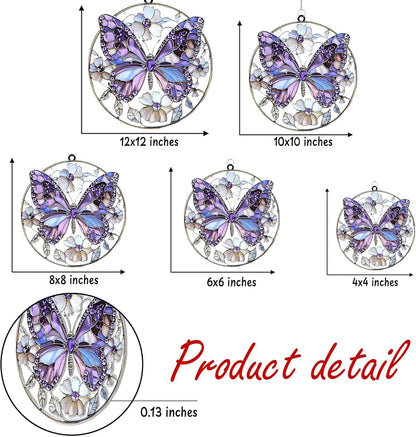 Violet Butterfly Acrylic Suncatcher Stained Glass Effect Window Car Hanging Christmas Ornament Indoor Outdoor Decor Garden Sun Catcher Panels for Butterfly Lover for Women Mom Grandma