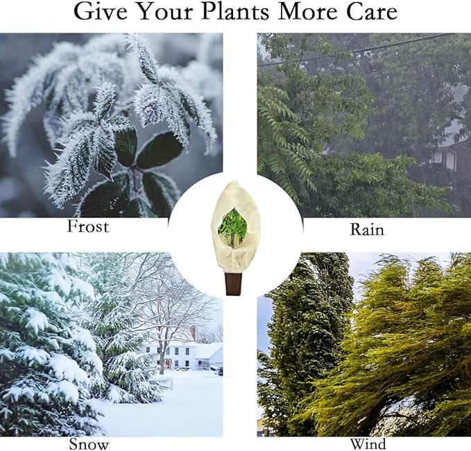 gardtree Winter Plant Frost Protection Covers 31.5" x 47.2" 4 Packs, Thicker 2.4oz/yd² Garden Cold Weather Tree Covers Freeze Protection Wrap with Zipper Drawstring for Shrub Fruit Tree, Potted Plants