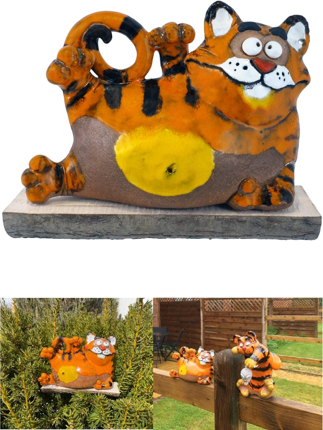 Ceramic Garden Decor - Cat Lawn Stake - Outdoor Statue - Perfect, Unique Gifts for Gardeners Woman, Men, Yard Gifts - Handmade, Frostproof
