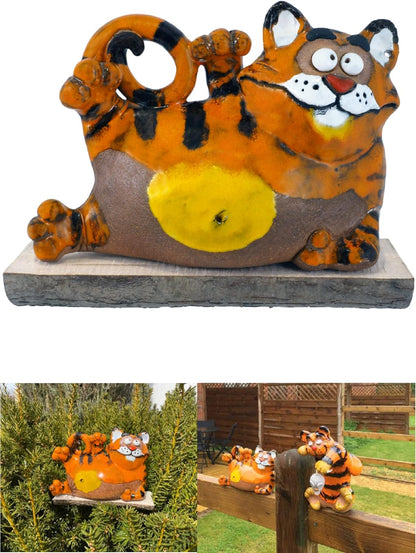 Ceramic Garden Decor - Cat Lawn Stake - Outdoor Statue - Perfect, Unique Gifts for Gardeners Woman, Men, Yard Gifts - Handmade, Frostproof