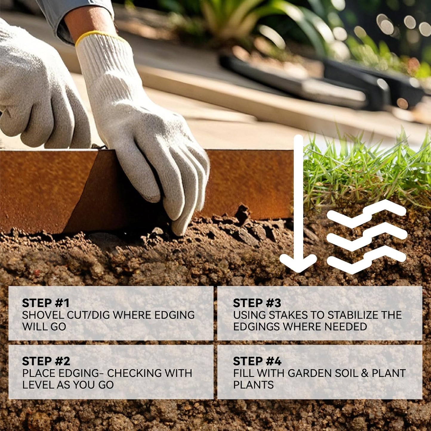 Metal Garden Landscape Edging with 8Pcs Stakes, 6" x 25Ft Galvanized Steel Lawn Edgings Roll Flexible Coil Border for Landcaping,Flower Bed,Rusty