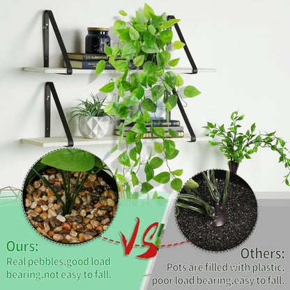 Artificial Hanging Plants Small Fake Pothos 39-in Long Potted Vine Plant Faux Trailing Ivy Vine for Shelf Home Office Indoor Outdoor Garden Greenery Decor (Black Pot)