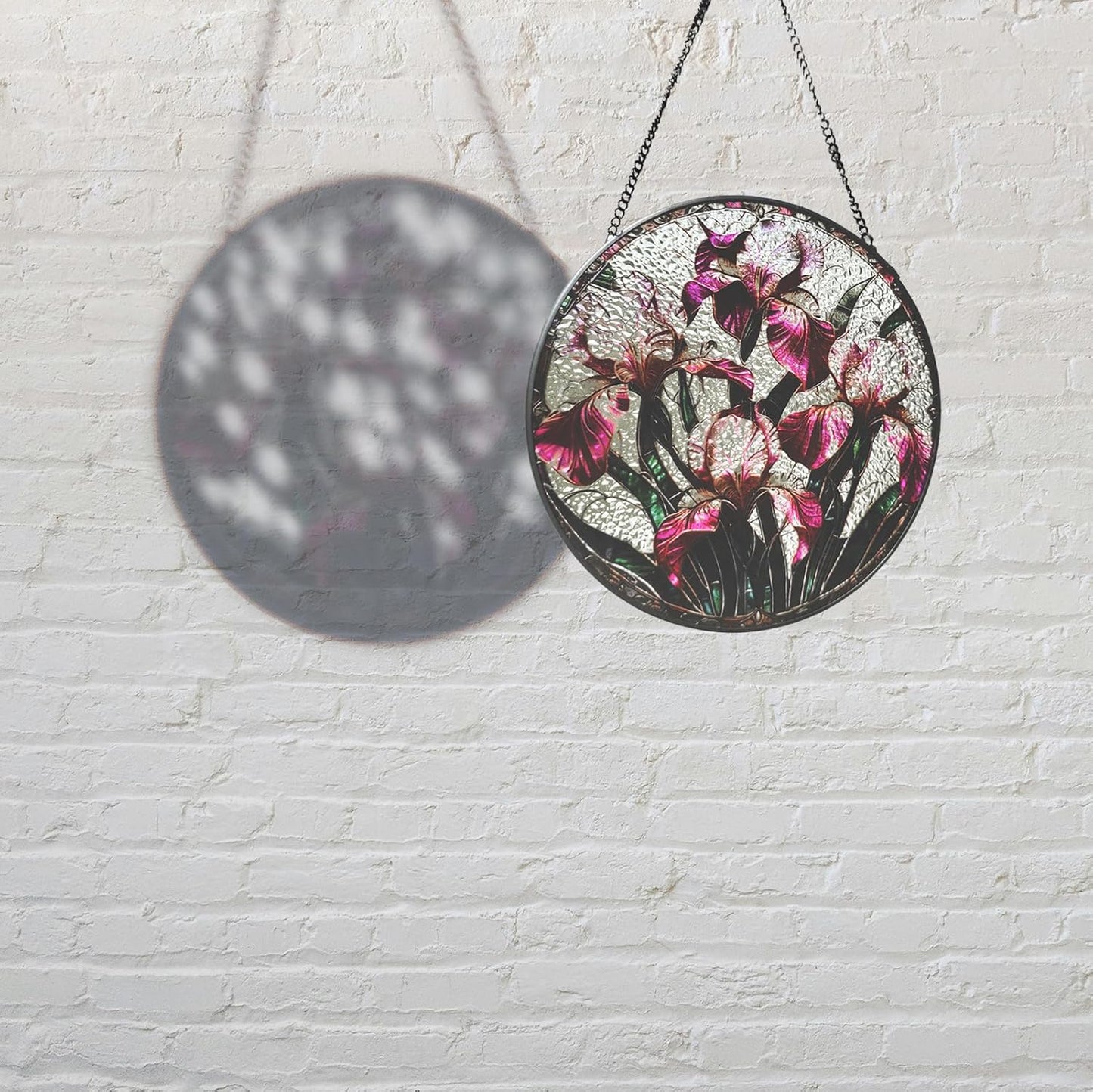 Floral Stained Glass Window Hanging - Iris Design Handmade Suncatcher, Luyseyha 8 Inch Sun Catcher for Windows, Home, Garden, Office, Christian Gift
