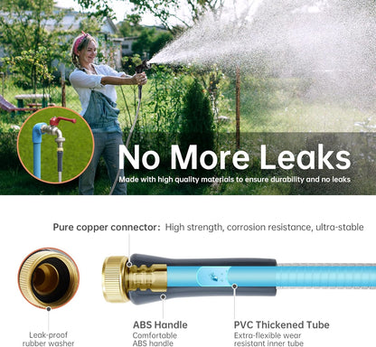 Stainless Steel Garden Hose 100 ft Heavy Duty Metal Water Hoses with 10 Function Water Hose Nozzles for Yard Outdoor