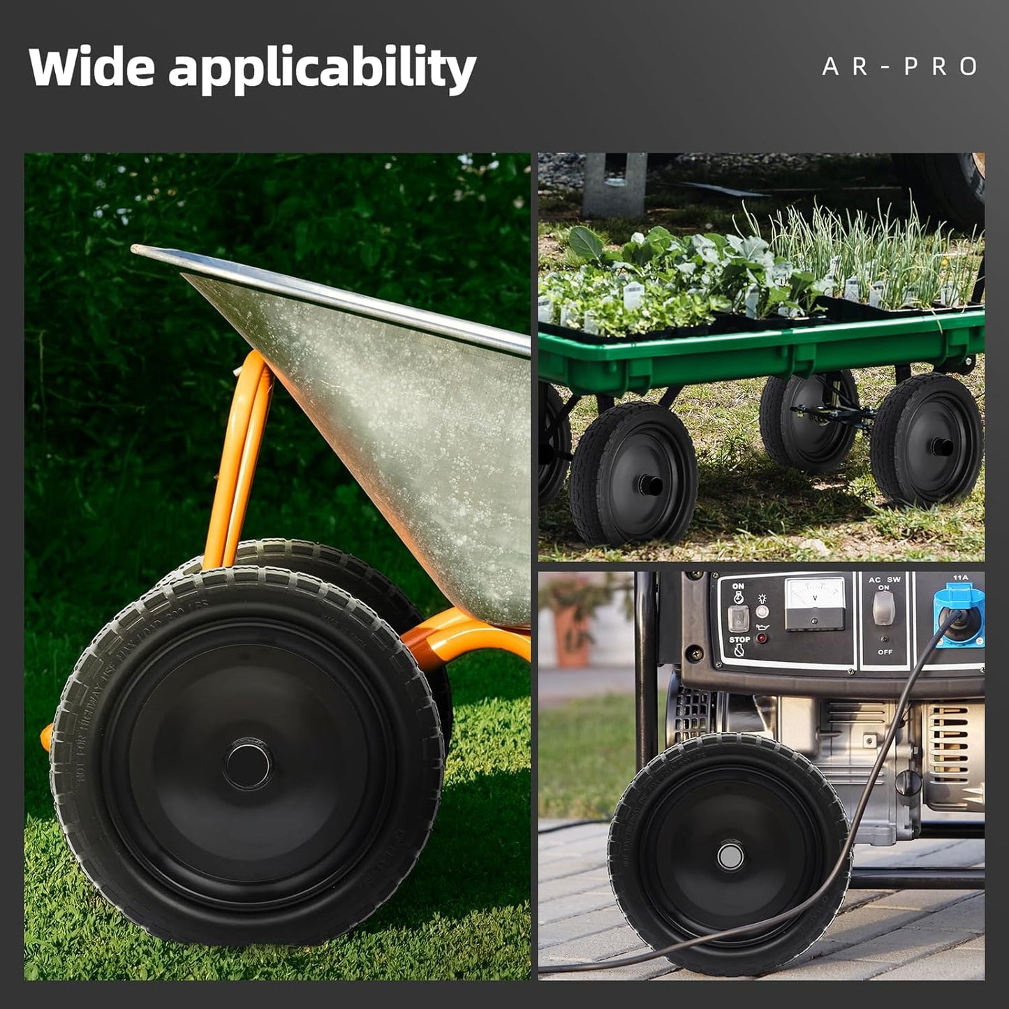 AR-PRO (2-Pack) 13" Flat Free Tire and Wheel - with 5/8" Axle Bore Hole, 2.17" Offset Hub - 13 lnch Solid Wheels Compatible with Garden wagon Cart,Hand Trucks,Utility Cart and Lawnmower Yard Trailers