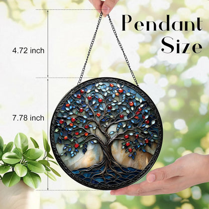 Colorful Tree of Life Suncatcher -7.9 in Stained Glass Window Hanging Sun Catcher Garden Decor