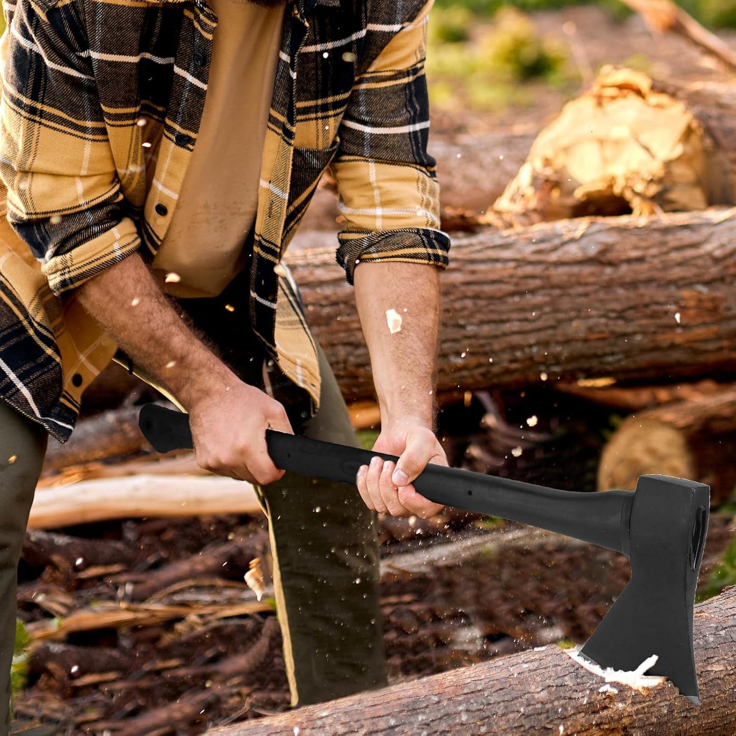 Splitting Axe, 27" Camping Chopping Hatchet for Firewood Splitting, Forged Carbon Steel Heavy Duty Maul, Fiberglass Shock Reduction Handle with Anti-Slip Rubber Grip