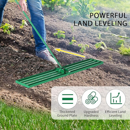 VINGLI Iron Lawn Leveling Rake 36in for Soil Sand Composs, Extended Handle, 180°Rotation Head, with All Handwares, for Yard Garden Golf Field, Green (36in)