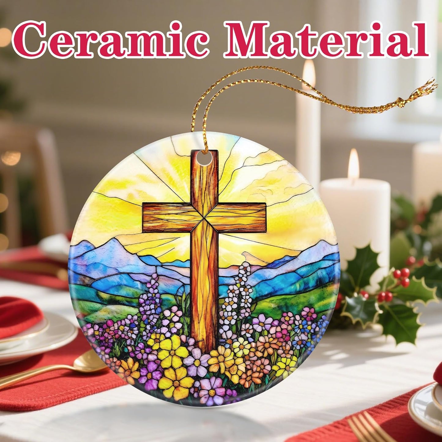 Christmas Ornament, Christmas Decoration, Ceramic-Style Cross Ornament, Heirloom Keepsakes, Holiday Ornaments, Religious Gifts, Unique Xmas Gift, Christian Gifts, Gift Idea