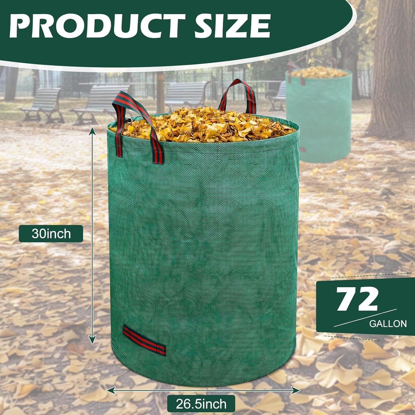 72 Gallons Lawn and Leaf Bags,Reusable Yard Waste Bags with Gardening Gloves,Heavy Duty Garden Bags with 4 Handles for Lawn Care, Camping & Recycling(3 Pack）