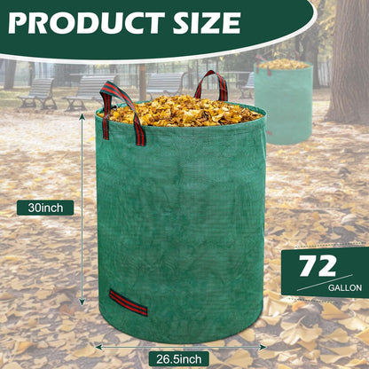 72 Gallons Lawn and Leaf Bags,Reusable Yard Waste Bags with Gardening Gloves,Heavy Duty Garden Bags with 4 Handles for Lawn Care, Camping & Recycling(3 Pack）