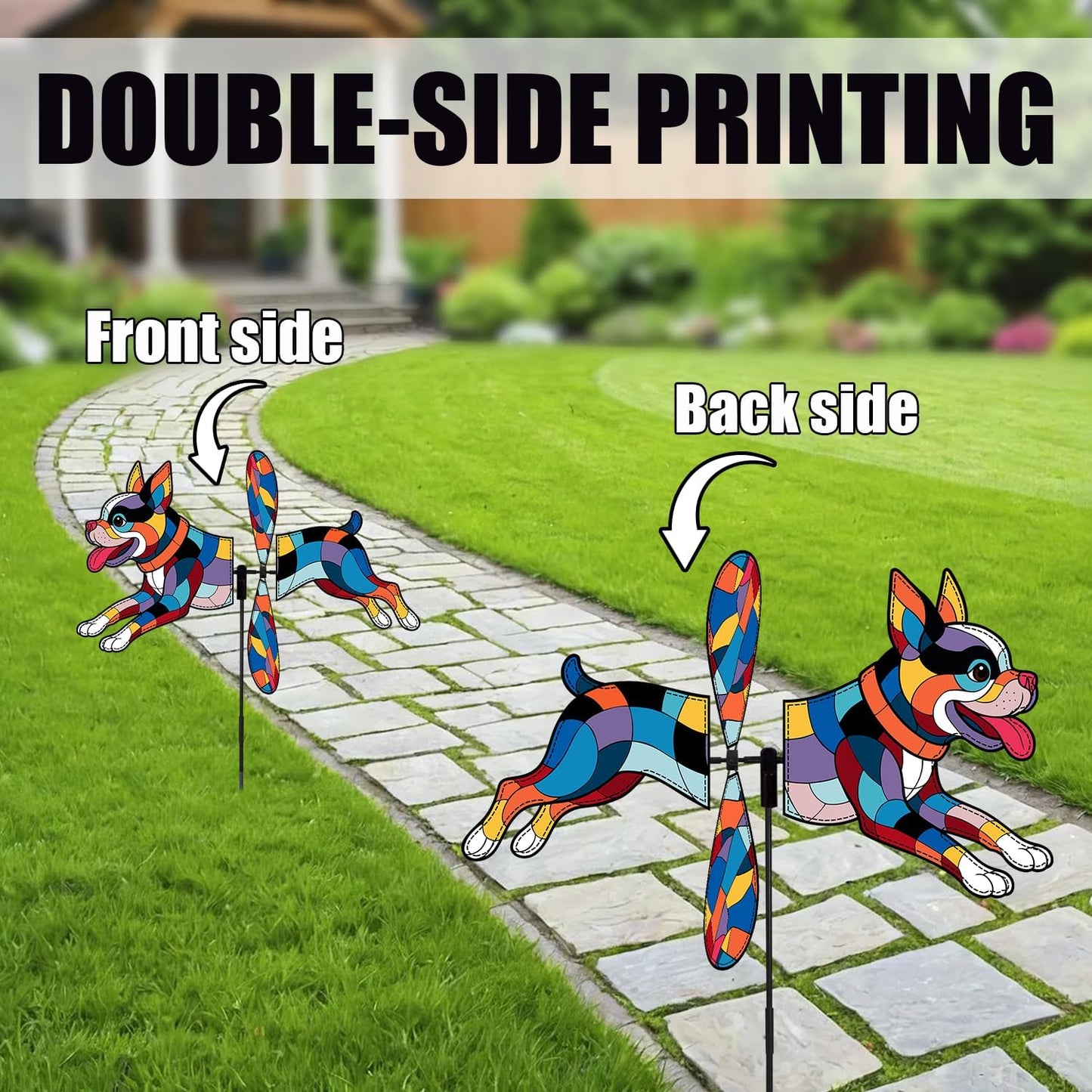 Boston Terrier Petite Spinner Outdoor, Boston Terrier Dog Wind Spinner for Yard and Garden