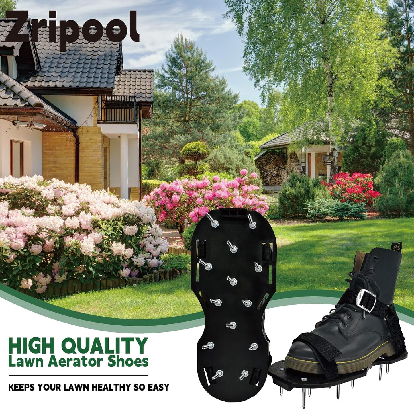 Lawn Aerator Shoes, Upgrade Heavy Duty Spike Shoes Lawn Aerating with Hook&Loop Straps, Free-Installation yard aerator spike , One-Size-Fits-All Soil Aerator lawnTool for Yard Patio Lawn Garden(Black)