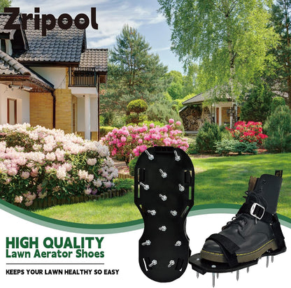 Lawn Aerator Shoes, Upgrade Heavy Duty Spike Shoes Lawn Aerating with Hook&Loop Straps, Free-Installation yard aerator spike , One-Size-Fits-All Soil Aerator lawnTool for Yard Patio Lawn Garden(Black)