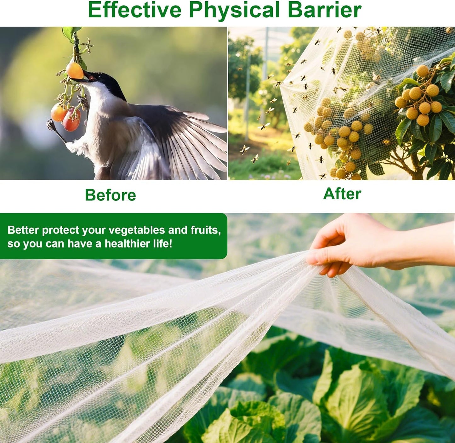 FOTMISHU Garden Netting 10x33FT Ultra Fine Mesh Netting Bird Barrier Protection Vegetable Fruit Tree Bushes Plant Cover for Raised Bed