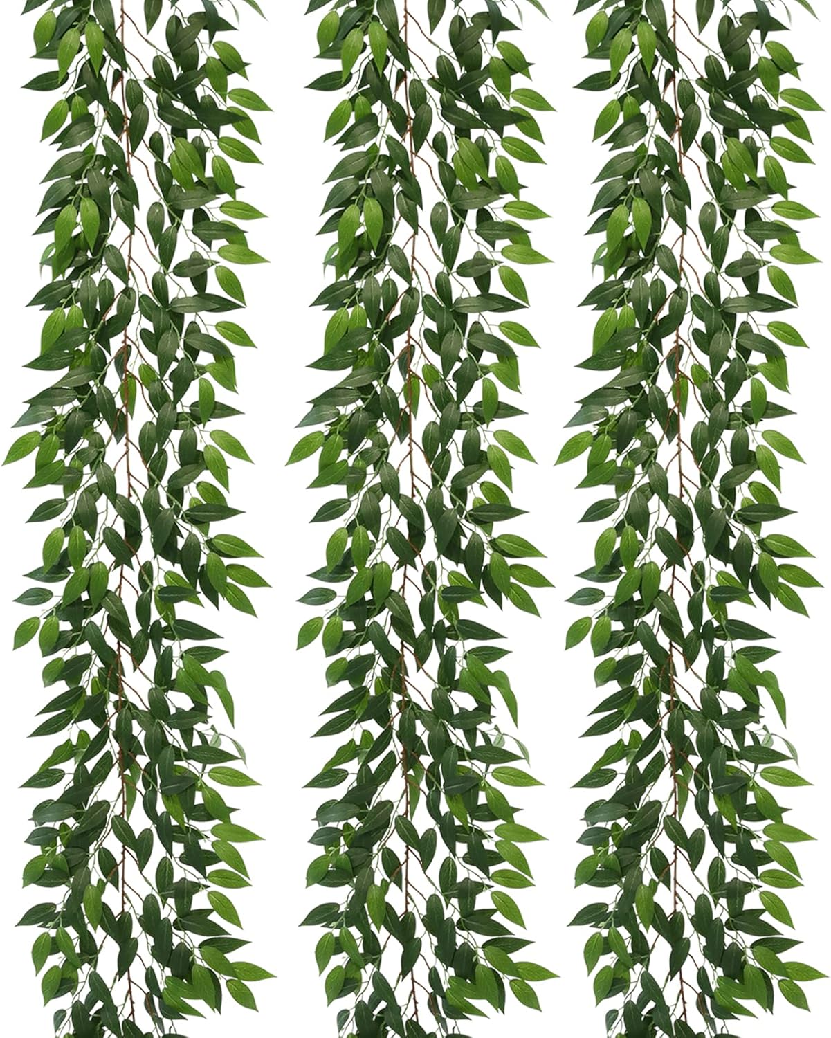 3 Strands Italian Ruscus Artificial Vines, 73" Silk Vine Garland with Green Leaves, Fake Hanging Plants Greenery Decor for Home, Bedroom, Wall, Party, Wedding Decoration