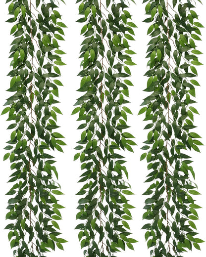 3 Strands Italian Ruscus Artificial Vines, 73" Silk Vine Garland with Green Leaves, Fake Hanging Plants Greenery Decor for Home, Bedroom, Wall, Party, Wedding Decoration