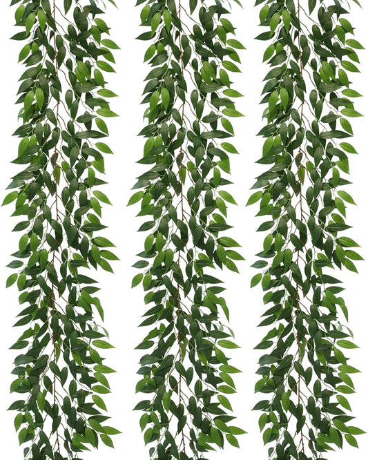 3 Strands Italian Ruscus Artificial Vines, 73" Silk Vine Garland with Green Leaves, Fake Hanging