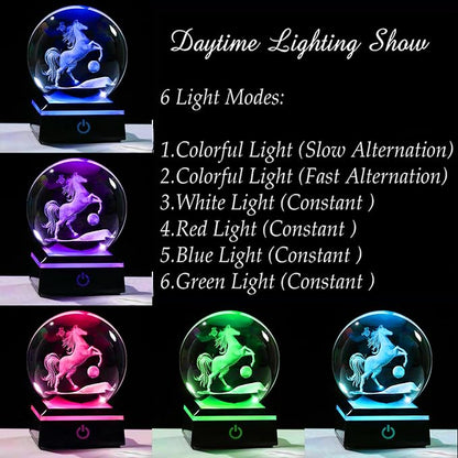 Qianwei Horse Gifts for Women 3D Crystal Ball 3.14'' - Laser Horse Decor Glass Animals Horse Gifts Figurines Statue Stuff for Room Decorations Horse Night Light