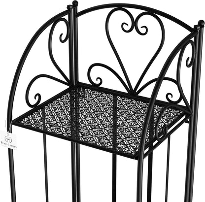 Pure Garden Plant Stand 2-Tiered Indoor or Outdoor Decorative Vintage Look Wrought Iron Garden Cart for Patio, Deck, Home or Lawn (Black)
