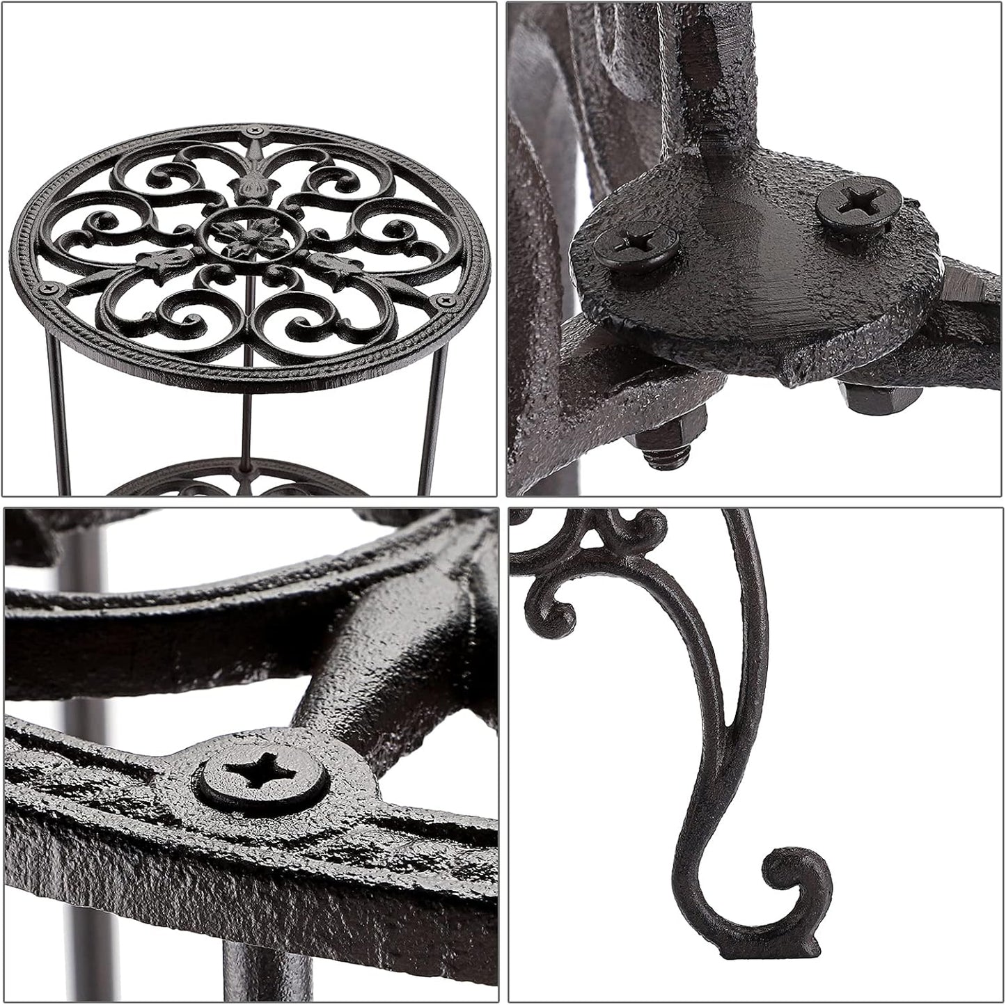 OwnMy Heavy Duty 2 Tiers Cast Iron Plant Stand, Vintage Iron Flower Pot Holder, 2 Layers Tall Decorative Potted Plants Stand Rack, Indoor Outdoor Large Plant Holder for Garden Patio, Retro-Brown