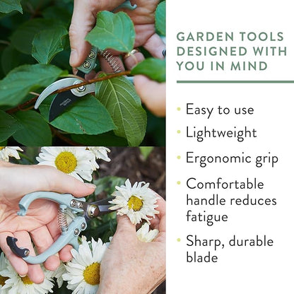 Modern Sprout Hand Pruners & Shears Set - Lightweight Gardening Tools W/Easy Lock - Sharp Carbon Steel Blades -Rust Resistant Scissors for Herbs, Flowers - Reusable Holster - Chartreuse