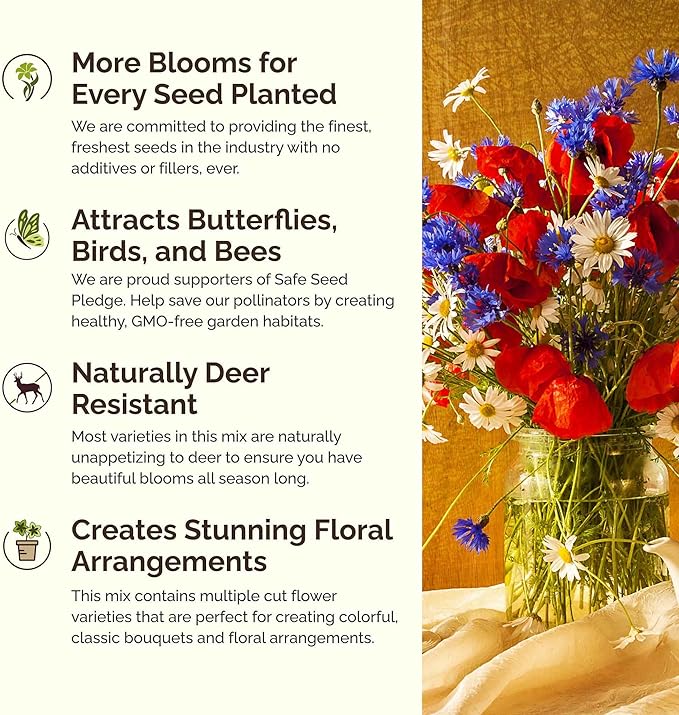 Eden Brothers Delaware Wildflower Mixed Seeds for Planting, 1 oz, 30,000+ Seeds with Sweet William, Candytuft | Attracts Pollinators, Plant in Spring or Fall, Zones