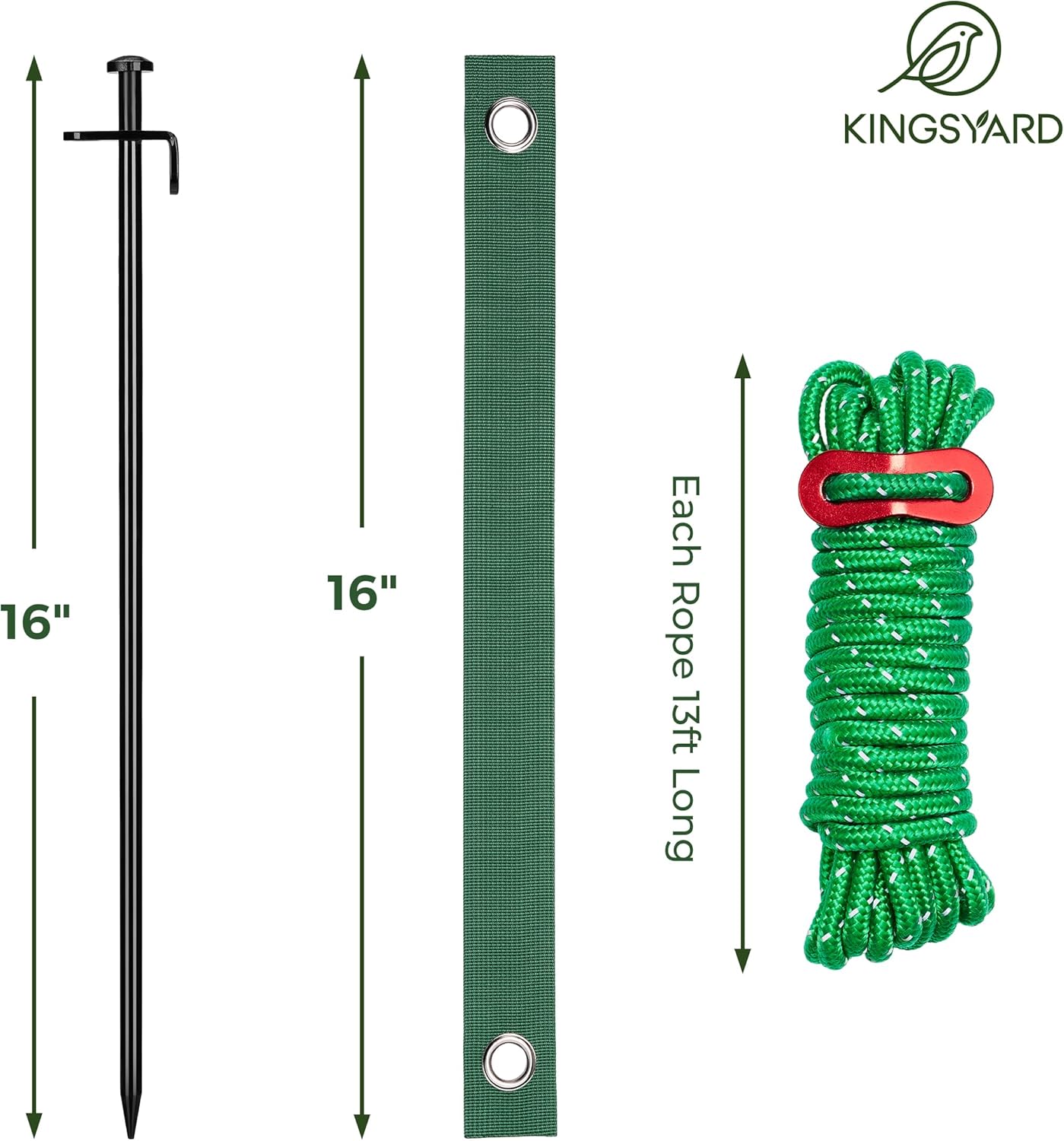 Kingsyard Tree Stakes and Supports, 16 Inch 3 Pcs Steel Heavy Duty Tree Stake Kit for Leaning Young Trees Straightening Kit Against Bad Weather, with 6Pcs Straps & 6Pcs 13ft Anchor Ropes