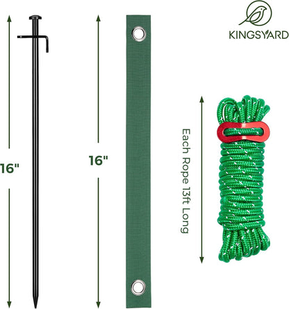 Kingsyard Tree Stakes and Supports, 16 Inch 3 Pcs Steel Heavy Duty Tree Stake Kit for Leaning Young Trees Straightening Kit Against Bad Weather, with 6Pcs Straps & 6Pcs 13ft Anchor Ropes